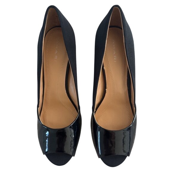 Elie‎ Tahari Lyra Peep Toe Patent Leather Pumps Heels Black 9.5 Medium Classic - Picture 3 of 9